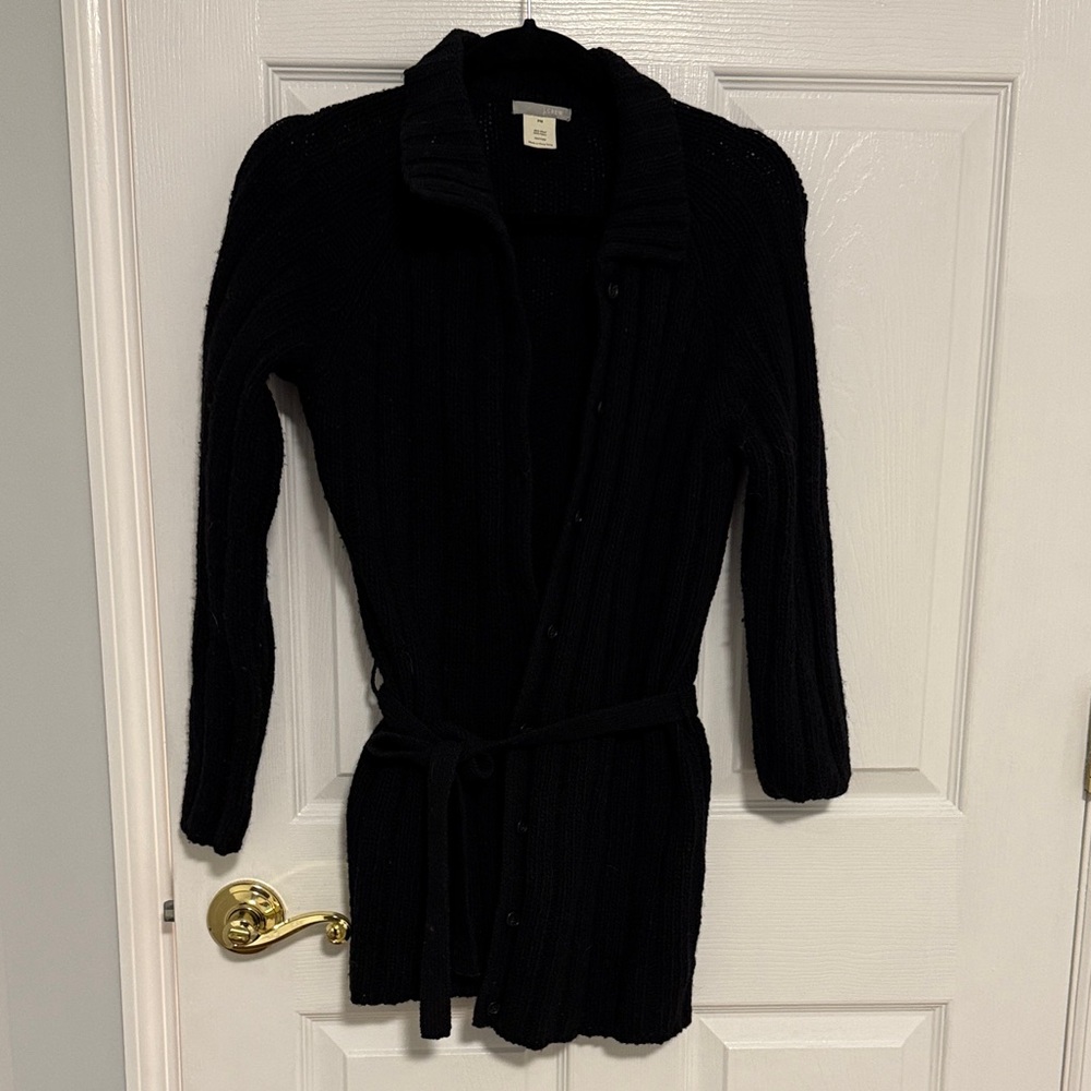 J. Crew Black Ribbed Cardigan Sweater